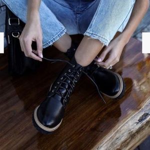 Faux leather lace up boots
